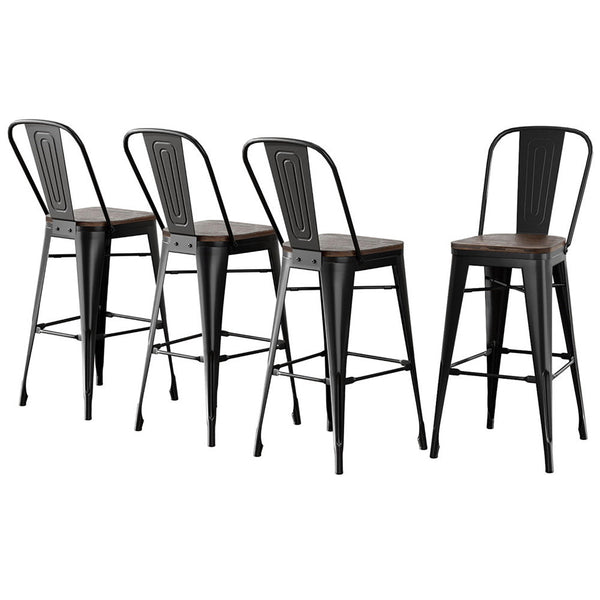 4x Artiss Metal Bar Stools Wooden Seat Retro Counter Stool Artiss