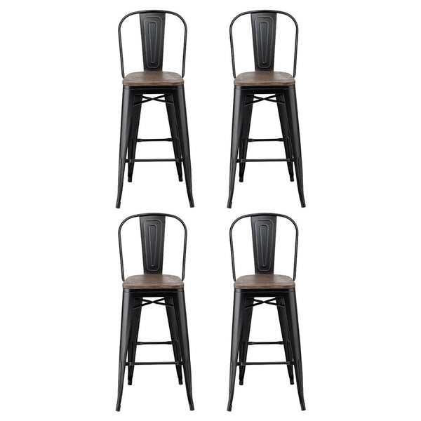 4x Artiss Metal Bar Stools Wooden Seat Retro Counter Stool Artiss