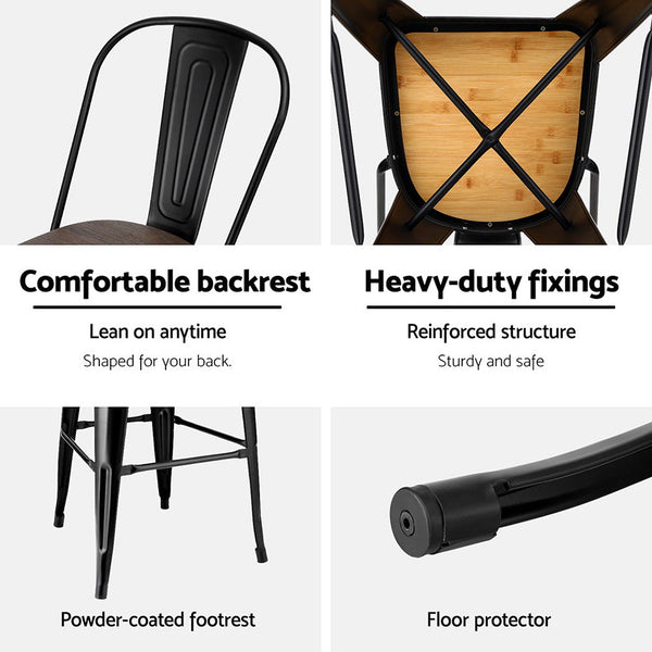 4x Artiss Metal Bar Stools Wooden Seat Retro Counter Stool Artiss