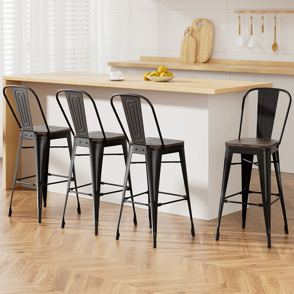 4x Artiss Metal Bar Stools Wooden Seat Retro Counter Stool Artiss