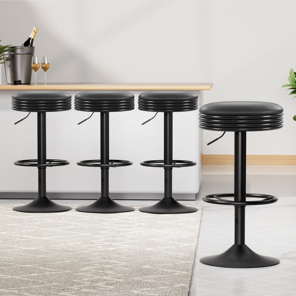 Artiss 4x Bar Stools Leather Padded Gas Lift Black Artiss