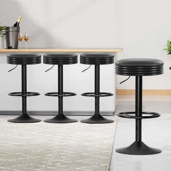 Artiss 4x Bar Stools Leather Padded Gas Lift Black Artiss