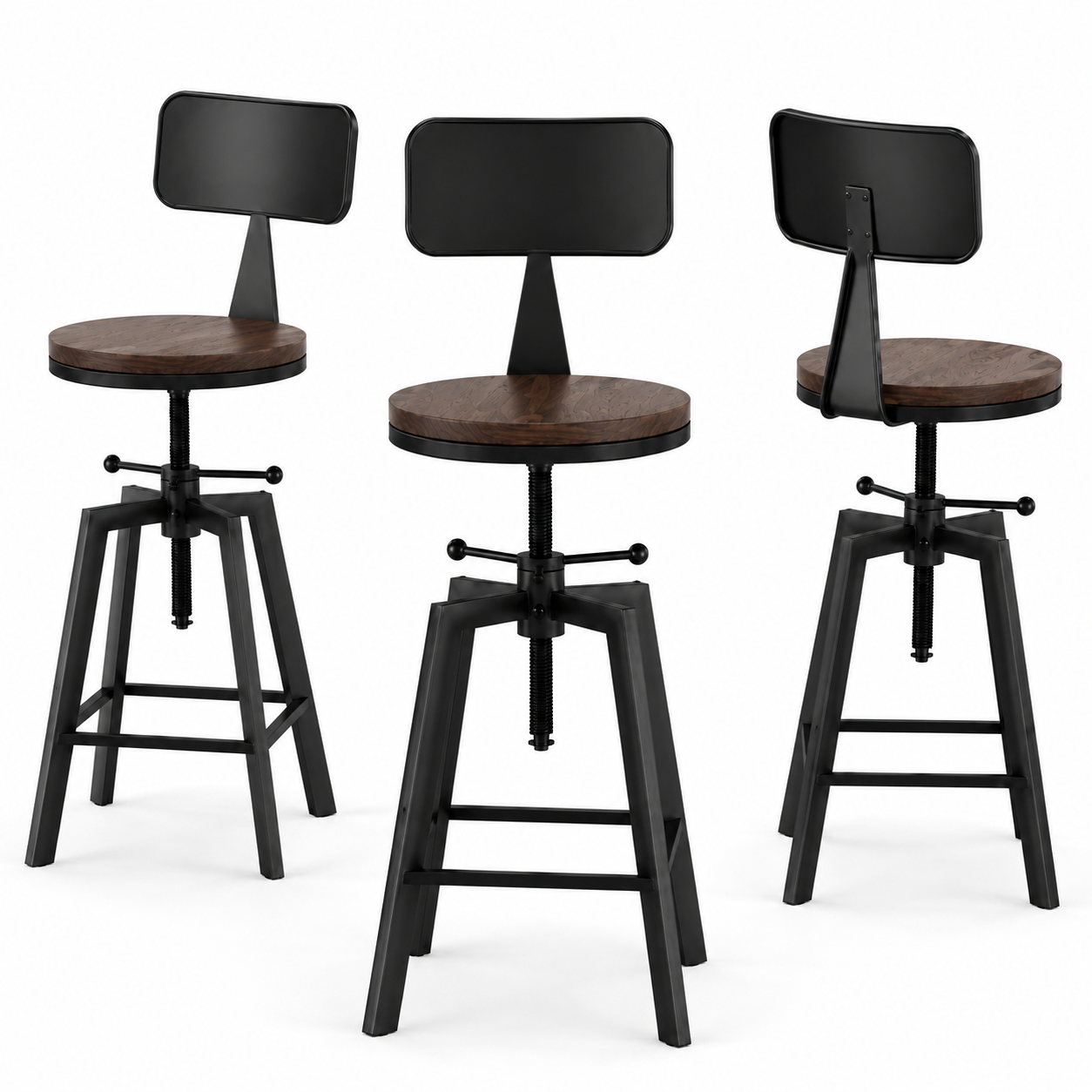 Artiss 3x Bar Stool Swivel Industrial Counter Barstools 63-79cm Seat Height Adjustable Metal Legs Artiss