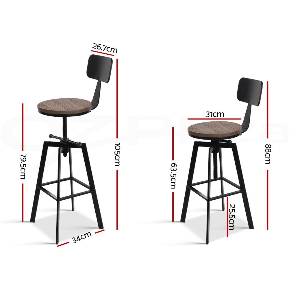 Artiss 3x Bar Stool Swivel Industrial Counter Barstools 63-79cm Seat Height Adjustable Metal Legs Artiss