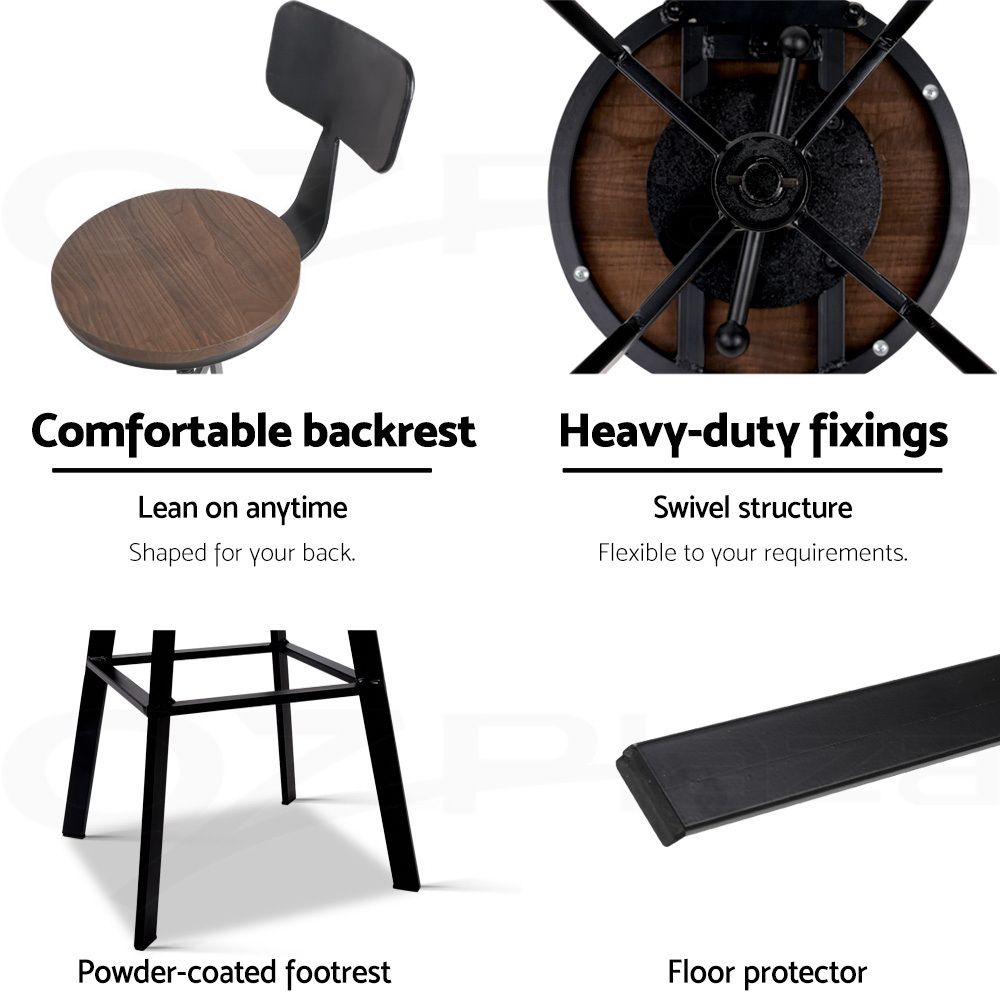 Artiss 3x Bar Stool Swivel Industrial Counter Barstools 63-79cm Seat Height Adjustable Metal Legs Artiss