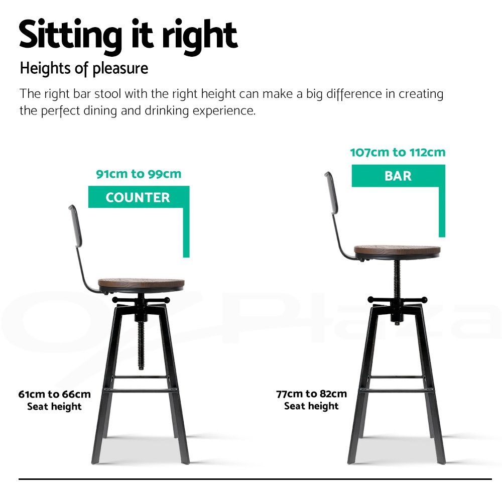 Artiss 3x Bar Stool Swivel Industrial Counter Barstools 63-79cm Seat Height Adjustable Metal Legs Artiss