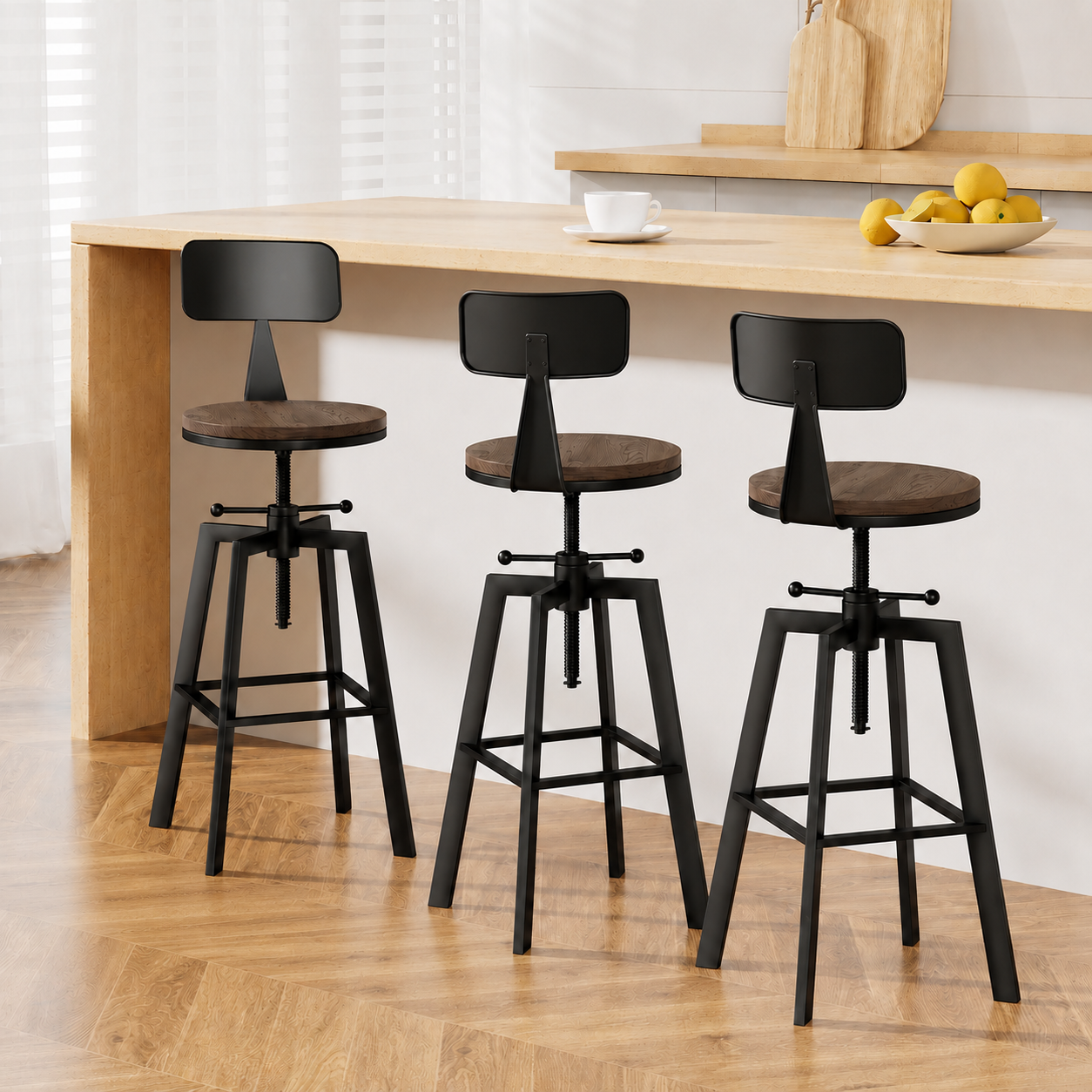 Artiss 3x Bar Stool Swivel Industrial Counter Barstools 63-79cm Seat Height Adjustable Metal Legs Artiss