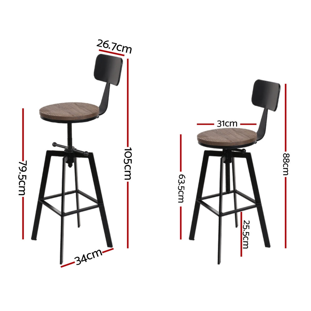 Artiss 4x Bar Stools Kitchen Dining Chairs Adjustable Wood Stool w/Backrest Artiss