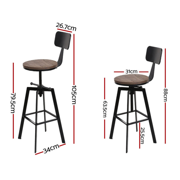 Artiss 4x Bar Stools Kitchen Dining Chairs Adjustable Wood Stool w/Backrest Artiss