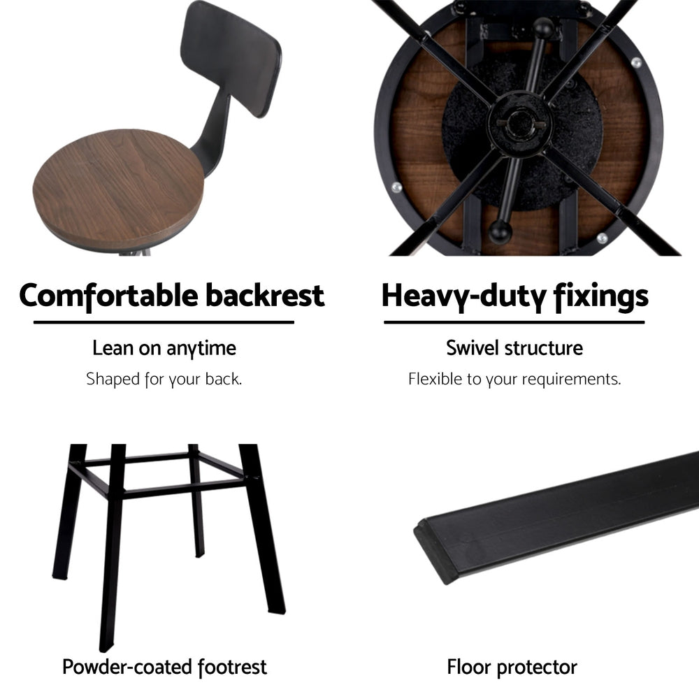 Artiss 4x Bar Stools Kitchen Dining Chairs Adjustable Wood Stool w/Backrest Artiss