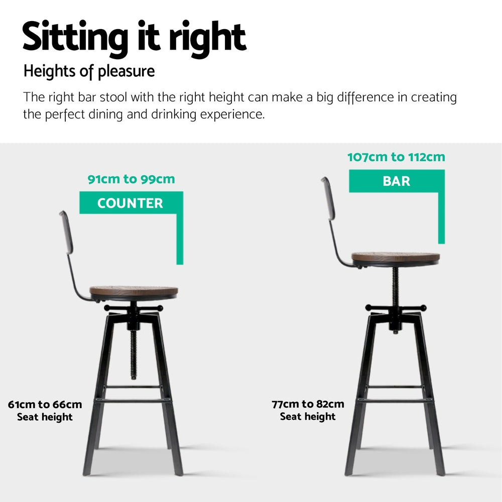 Artiss 4x Bar Stools Kitchen Dining Chairs Adjustable Wood Stool w/Backrest Artiss