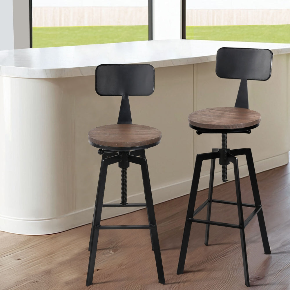 Artiss 4x Bar Stools Kitchen Dining Chairs Adjustable Wood Stool w/Backrest Artiss