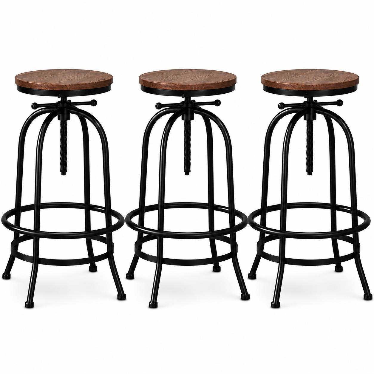 Artiss 3x Bar Stool Backless Swivel Counter Barstools 70-90cm Seat Height Adjustable Industrial Artiss