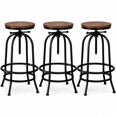 Artiss 3x Bar Stool Backless Swivel Counter Barstools 70-90cm Seat Height Adjustable Industrial