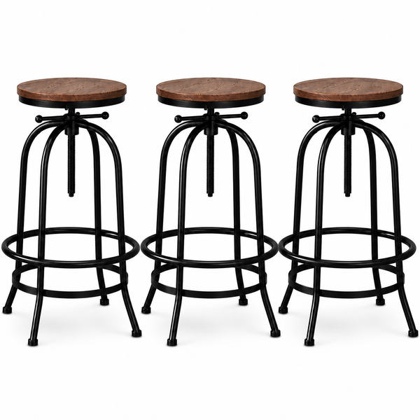 Artiss 3x Bar Stool Backless Swivel Counter Barstools 70-90cm Seat Height Adjustable Industrial Artiss