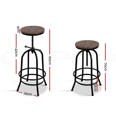 Artiss 3x Bar Stool Backless Swivel Counter Barstools 70-90cm Seat Height Adjustable Industrial