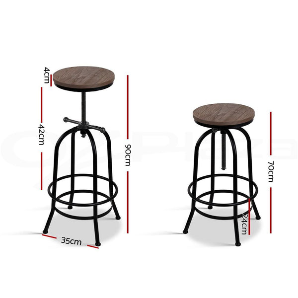 Artiss 3x Bar Stool Backless Swivel Counter Barstools 70-90cm Seat Height Adjustable Industrial Artiss
