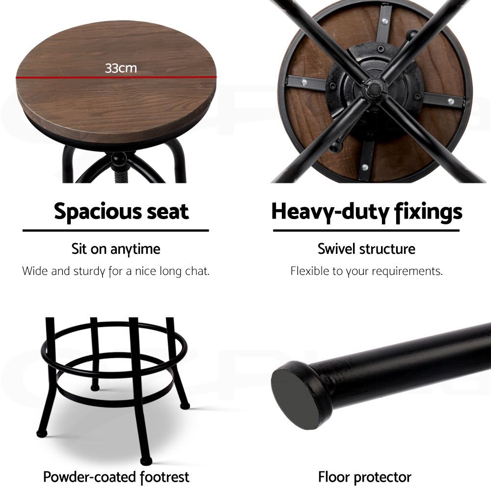 Artiss 3x Bar Stool Backless Swivel Counter Barstools 70-90cm Seat Height Adjustable Industrial Artiss