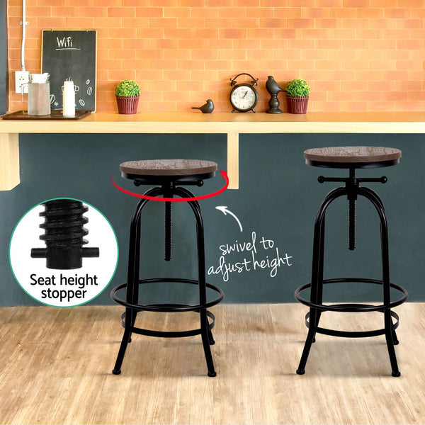 Artiss 3x Bar Stool Backless Swivel Counter Barstools 70-90cm Seat Height Adjustable Industrial Artiss
