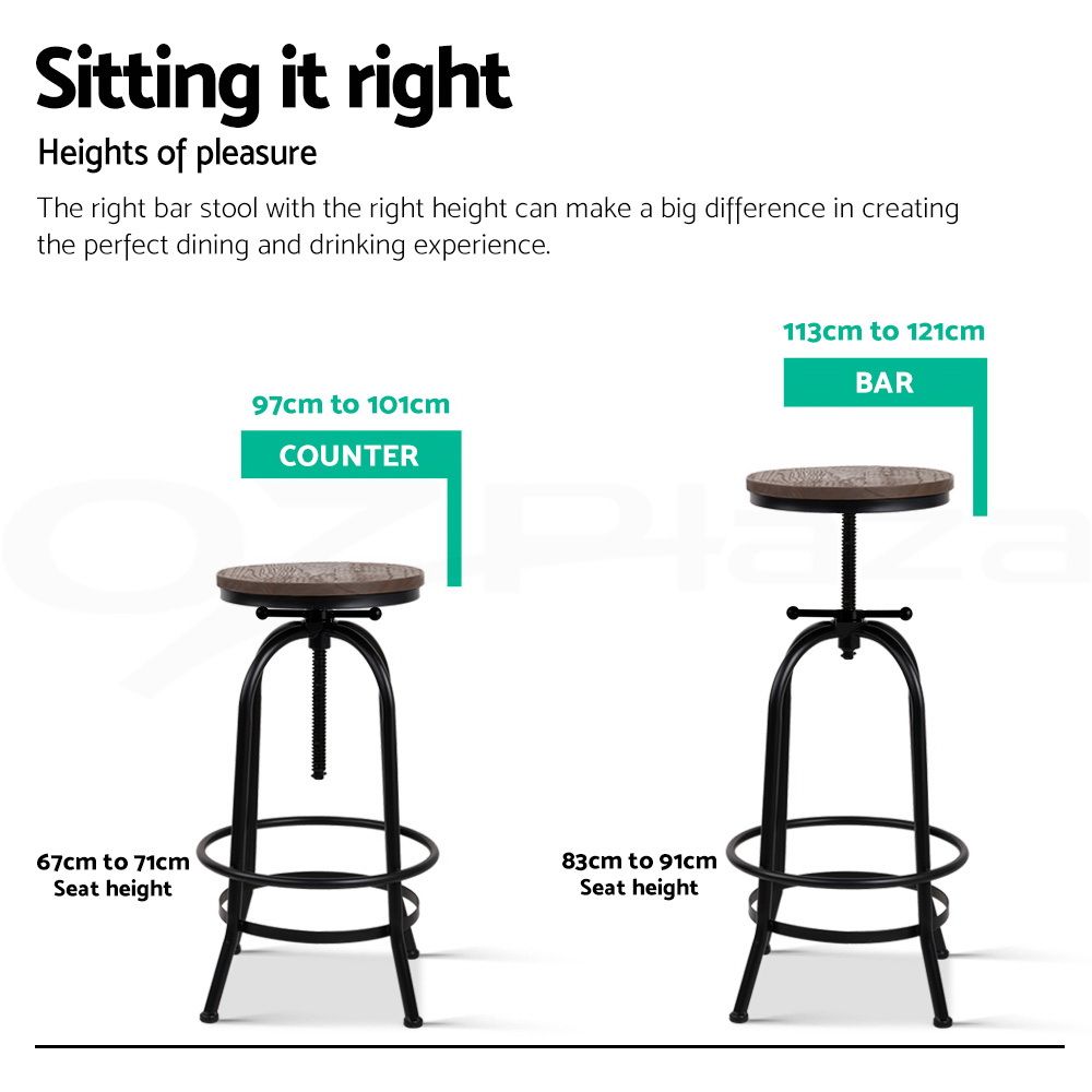 Artiss 3x Bar Stool Backless Swivel Counter Barstools 70-90cm Seat Height Adjustable Industrial Artiss