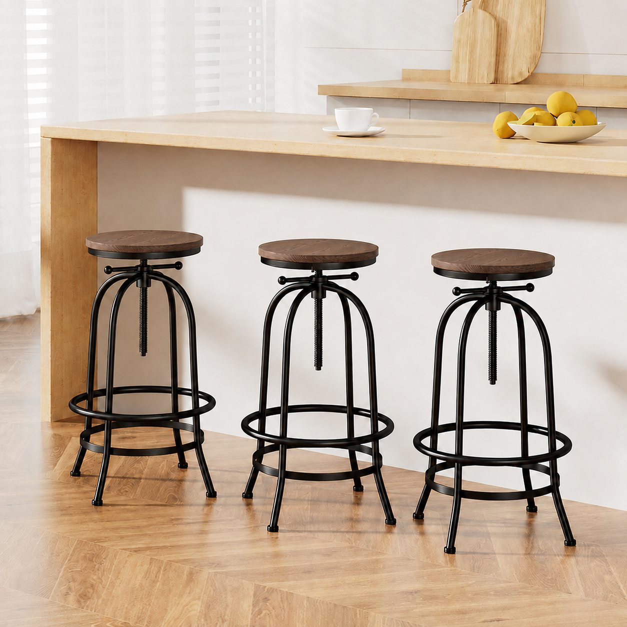 Artiss 3x Bar Stool Backless Swivel Counter Barstools 70-90cm Seat Height Adjustable Industrial Artiss
