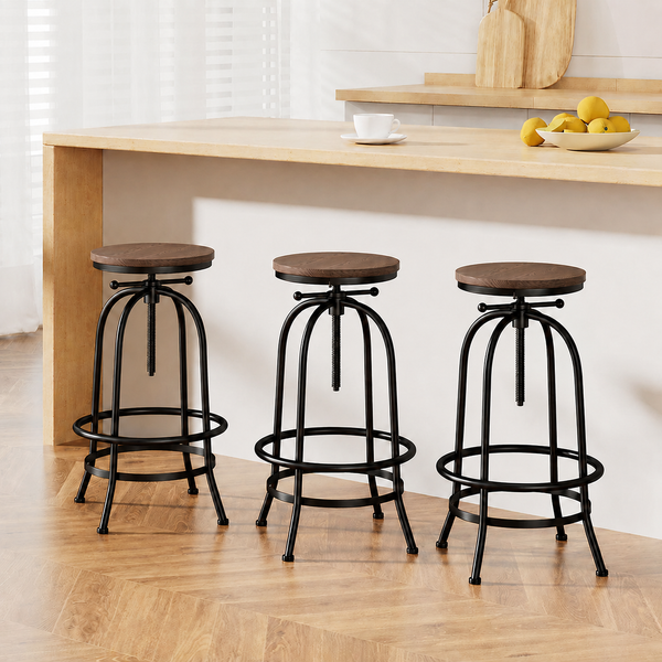 Artiss 3x Bar Stool Backless Swivel Counter Barstools 70-90cm Seat Height Adjustable Industrial Artiss