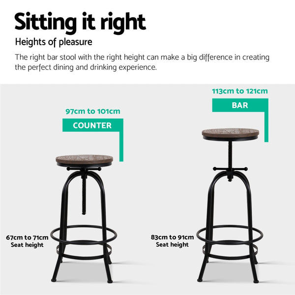 Artiss 4x Bar Stools Kitchen Dining Chairs Adjustable Wooden Vintage Stool Artiss