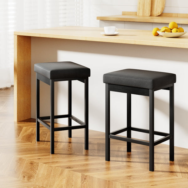 2x Artiss Metal Bar Stools PU Seat Dining Counter Chairs Artiss