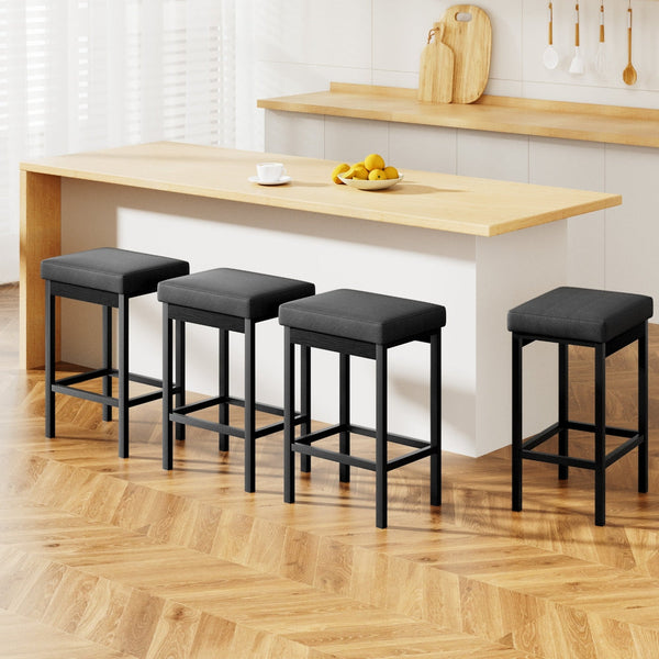 A Set of 4 Artiss Metal Bar Stools PU Seat Dining Counter Chairs Artiss