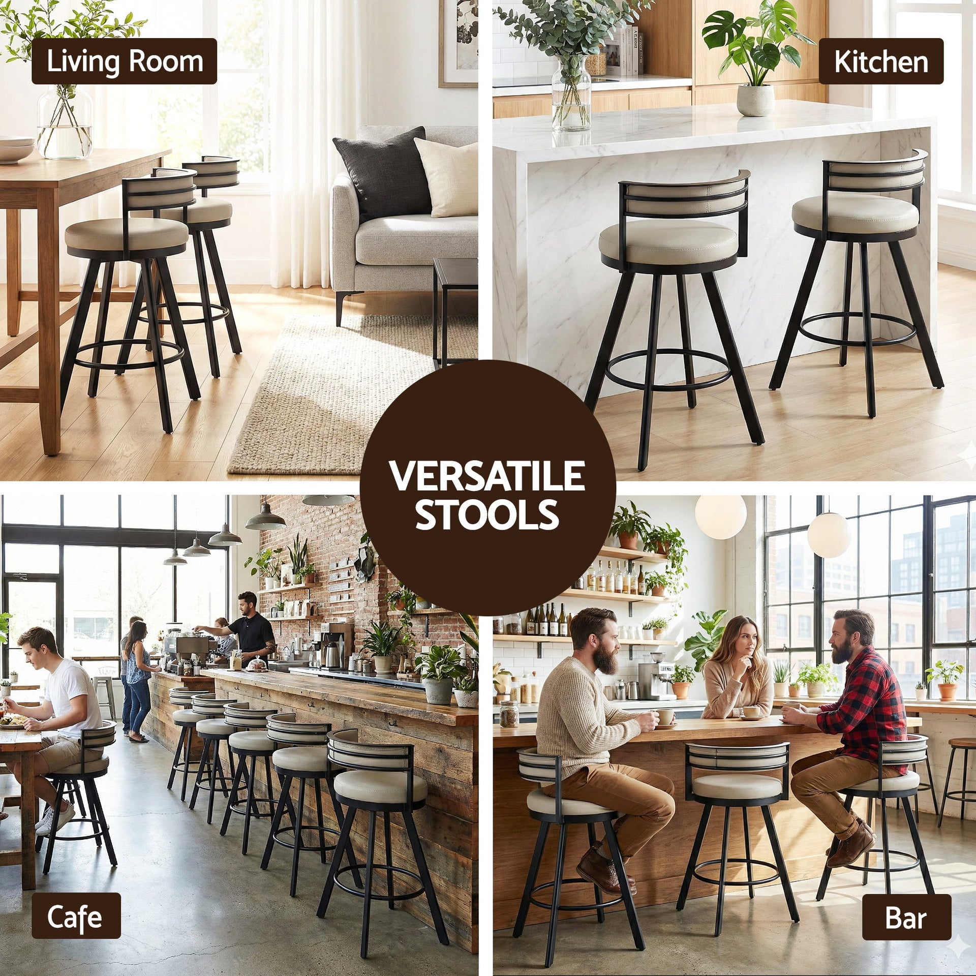 Artiss Bar Stool Swivel Kitchen Chair Metal PU Leather Counter Beige Awezingly