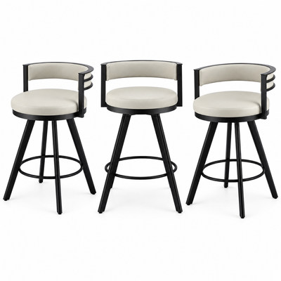 Artiss Bar Stools Set of 3 Swivel Counter Stools with Padded Backrest PU Leather Beige