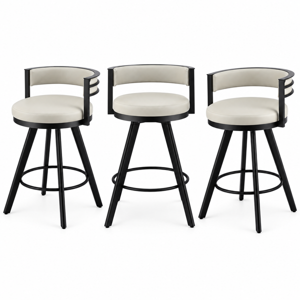 Artiss Bar Stools Set of 3 Swivel Counter Stools with Padded Backrest PU Leather Beige Awezingly