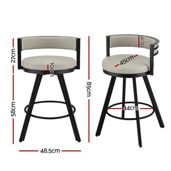 Artiss Bar Stools Set of 3 Swivel Counter Stools with Padded Backrest PU Leather Beige Awezingly