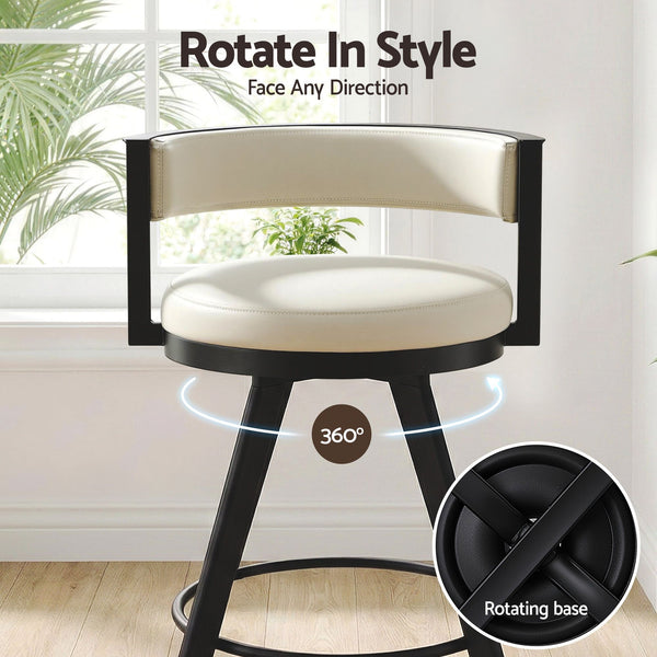 Artiss Bar Stools Set of 3 Swivel Counter Stools with Padded Backrest PU Leather Beige Awezingly