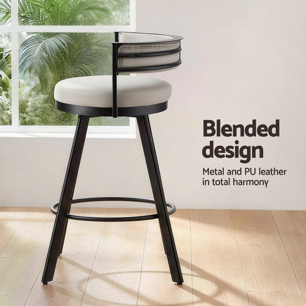 Artiss Bar Stools Set of 3 Swivel Counter Stools with Padded Backrest PU Leather Beige Awezingly