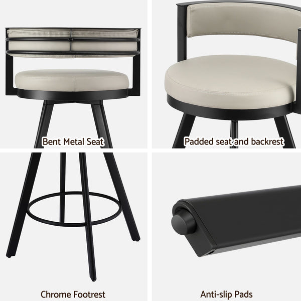 Artiss Bar Stools Set of 3 Swivel Counter Stools with Padded Backrest PU Leather Beige Awezingly