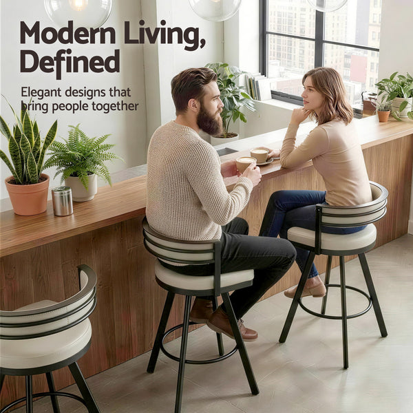 Artiss Bar Stools Set of 4 Swivel Kitchen Chair Metal Counter Beige Leather Awezingly