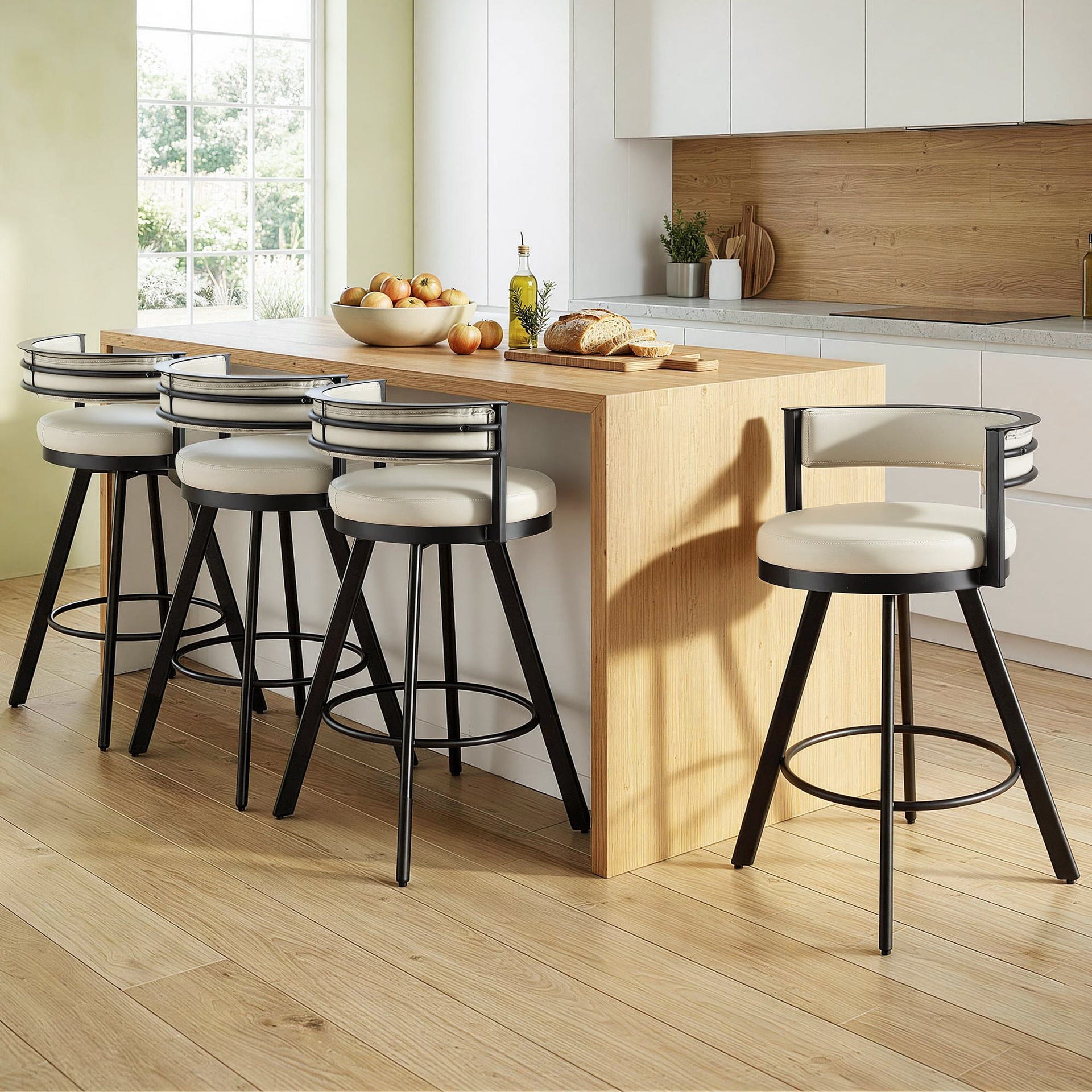 Artiss Bar Stools Set of 4 Swivel Kitchen Chair Metal Counter Beige Leather Awezingly