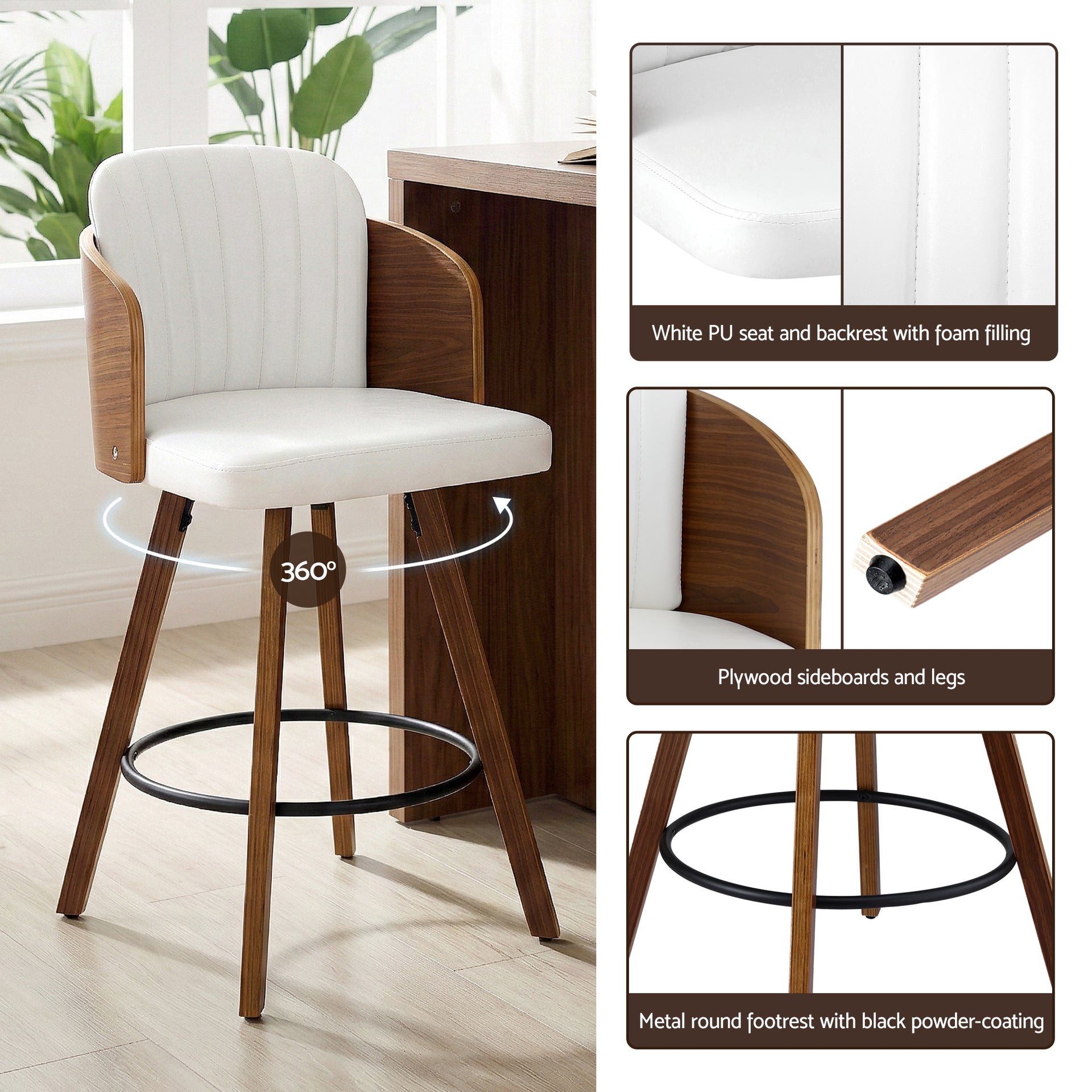 Artiss Wooden Bar Stools Swivel Kitchen Counter Stool Chair 58cm Seat Height Awezingly