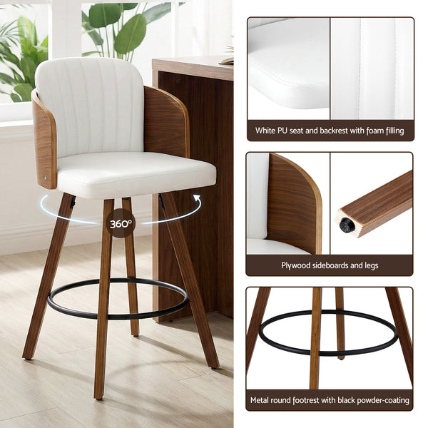 Artiss Wooden Bar Stools Swivel Kitchen Counter Stool Chair 58cm Seat Height Awezingly
