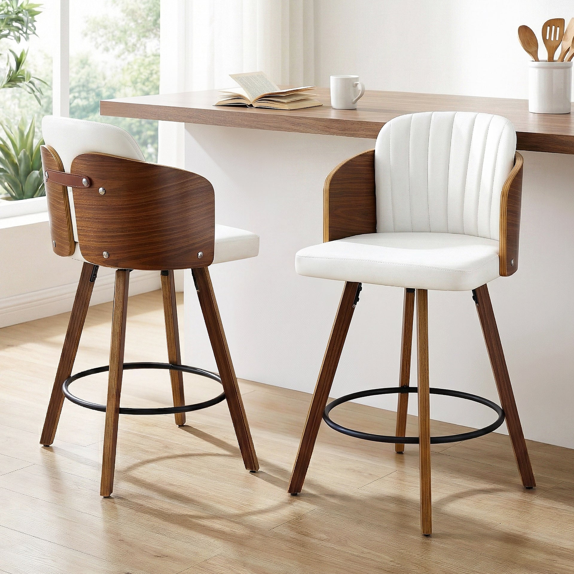 Artiss Wooden Bar Stools Swivel Kitchen Counter Stool Chair 58cm Seat Height Awezingly