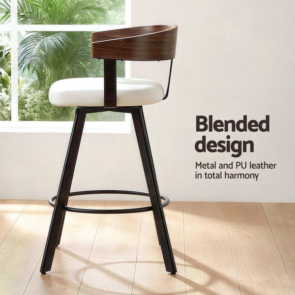 Artiss Bar Stool Swivel Metal Legs Kitchen Chair Bentwood Counter Leather White Awezingly