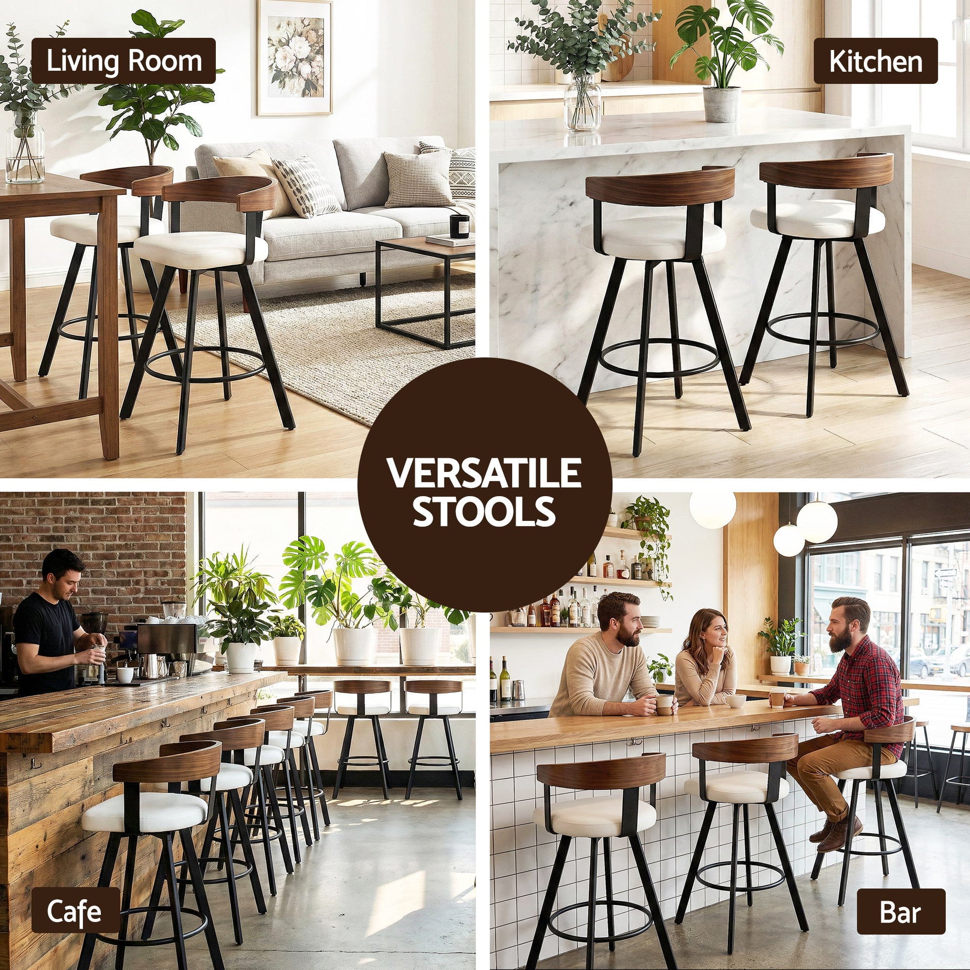 Artiss Bar Stool Swivel Metal Legs Kitchen Chair Bentwood Counter Leather White Awezingly