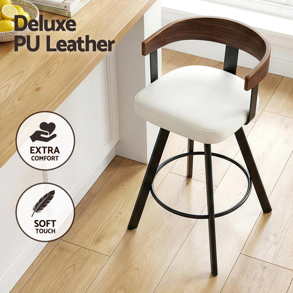 Artiss Bar Stool Swivel Metal Legs Kitchen Chair Bentwood Counter Leather White Awezingly