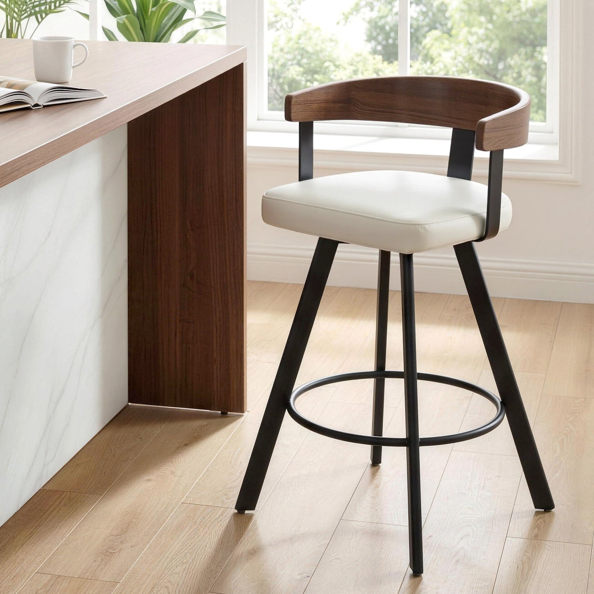 Artiss Bar Stool Swivel Metal Legs Kitchen Chair Bentwood Counter Leather White Awezingly