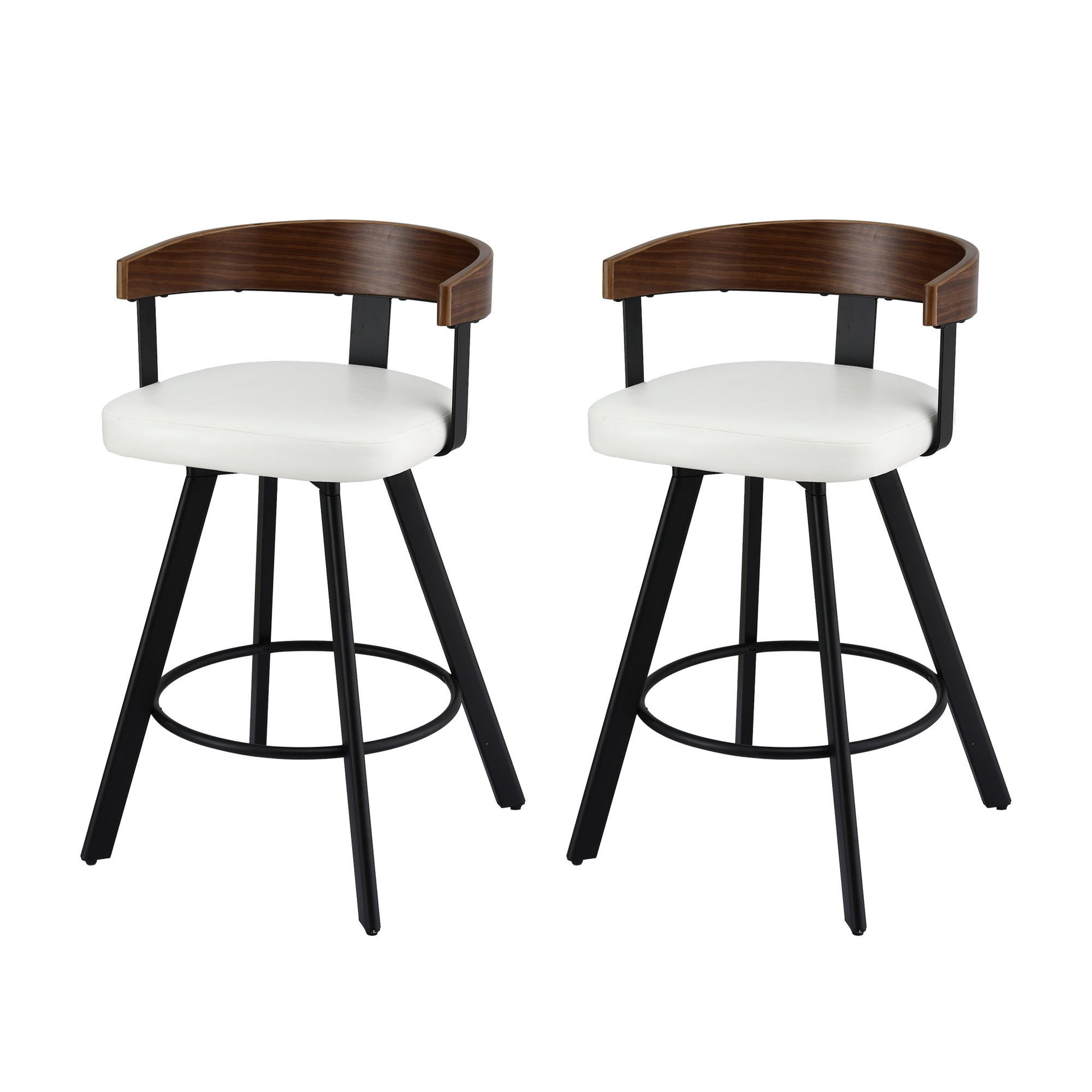 2x Artiss Bar Stools Swivel Kitchen Chairs Metal Legs Bentwood Counter White PU Awezingly