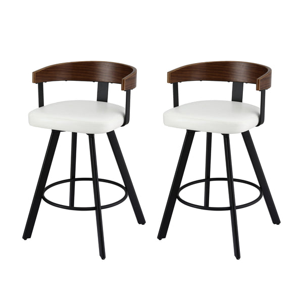 2x Artiss Bar Stools Swivel Kitchen Chairs Metal Legs Bentwood Counter White PU Awezingly