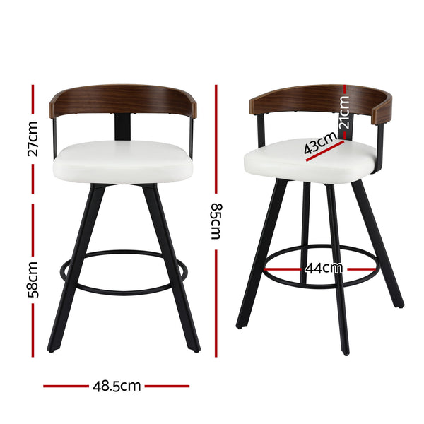2x Artiss Bar Stools Swivel Kitchen Chairs Metal Legs Bentwood Counter White PU Awezingly