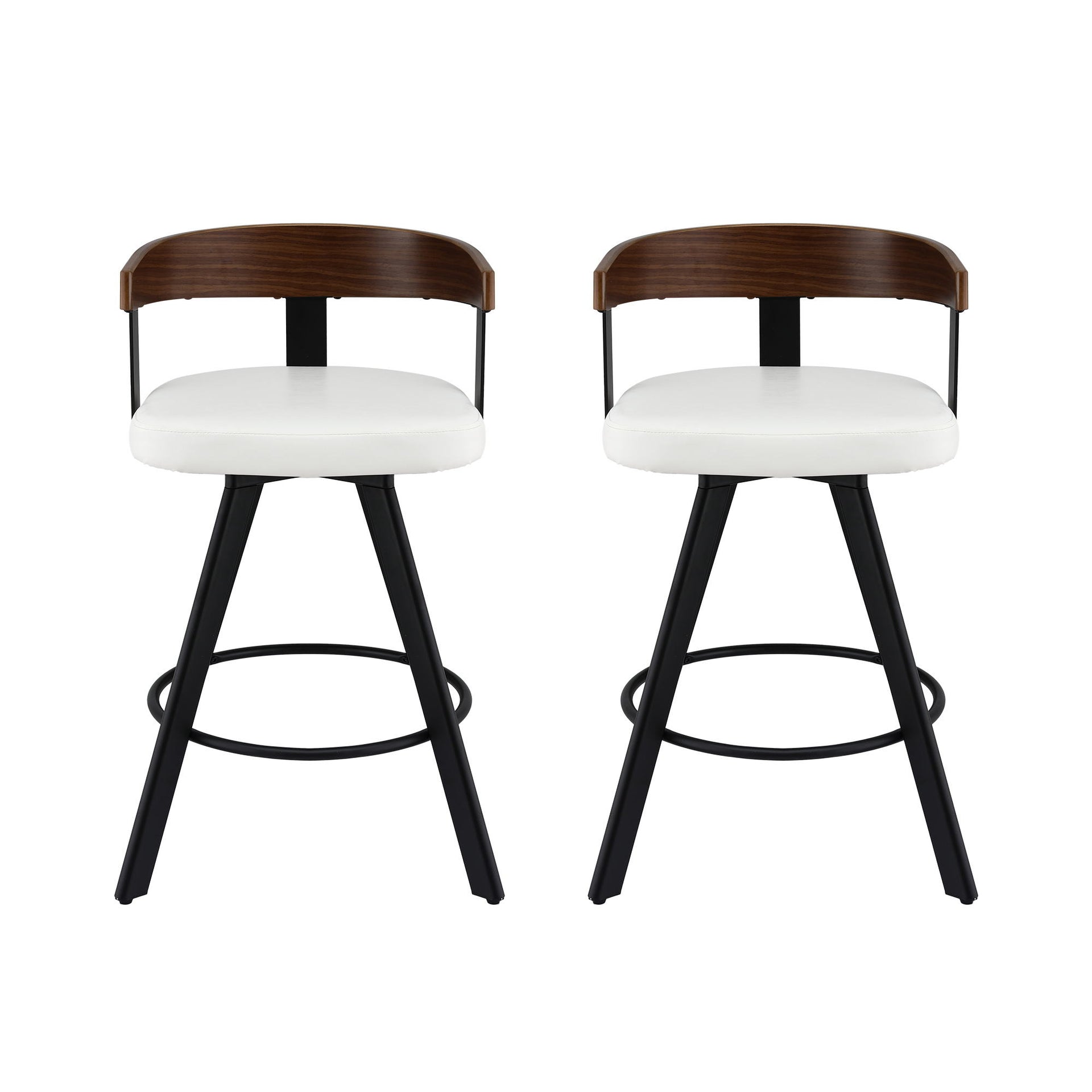 2x Artiss Bar Stools Swivel Kitchen Chairs Metal Legs Bentwood Counter White PU Awezingly