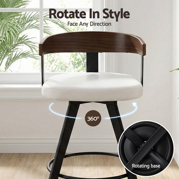 2x Artiss Bar Stools Swivel Kitchen Chairs Metal Legs Bentwood Counter White PU Awezingly